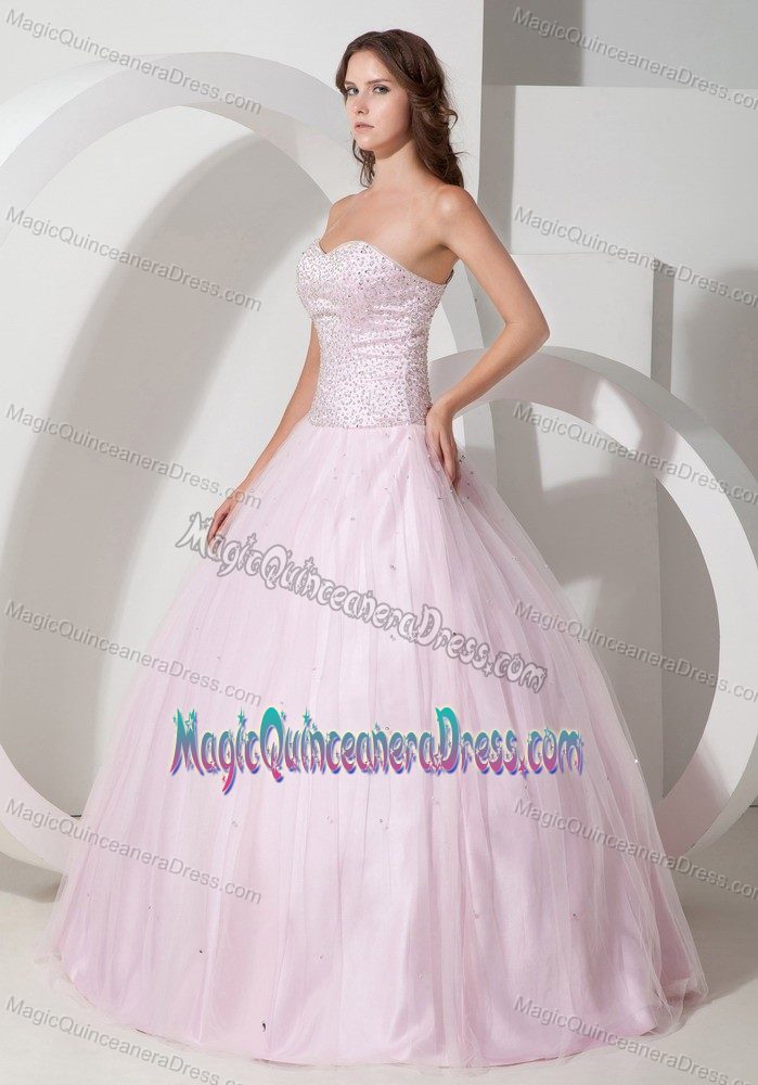 Baby Pink Sweetheart Tulle Beaded Quinceanera Gown Dress in Bethlehem PA