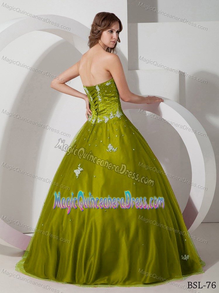 Floor-length Taffeta and Tulle Appliqued Quinceanera Gown with Beading in Tigard