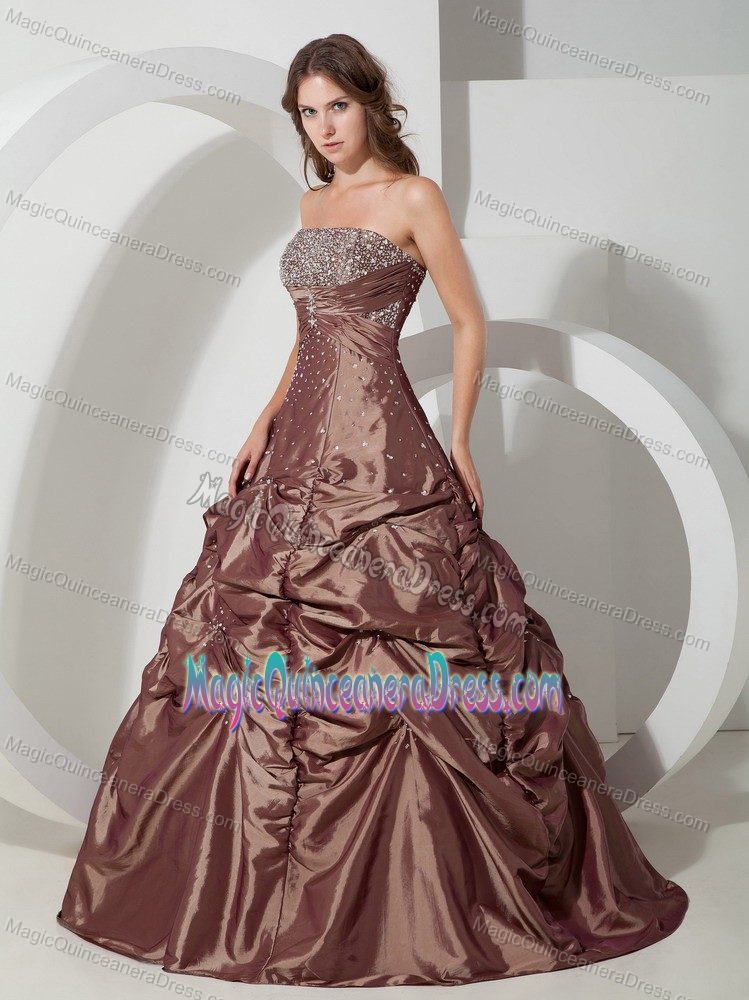 Brown Taffeta Beaded Sweet Sixteen Dresses with Pick-ups in Ashland OR