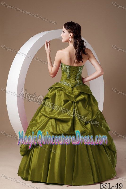 Sweetheart Appliqued Green Quinceanera Gown Dresses with Pick-ups in Burnie
