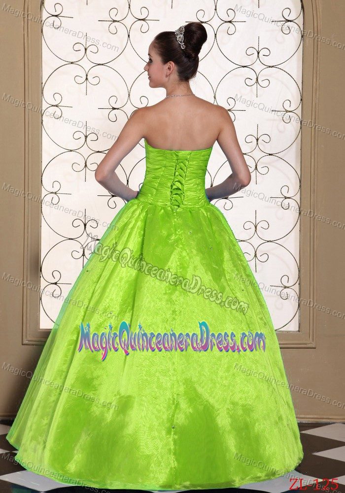 Bright Yellow Green Floor-length Sweet 16 Dresses with Beading in Edison