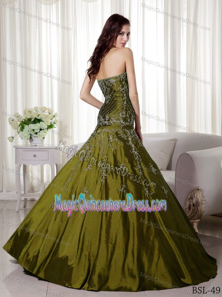Olive Green Sweetheart Full-length Dress For Quinceanera with Embroidery