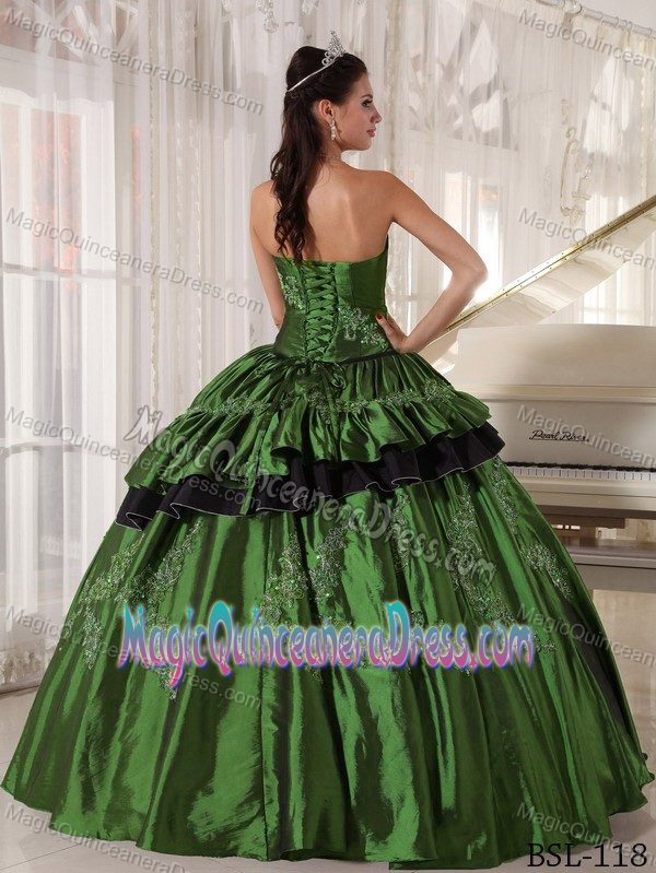 Olive Green Strapless Full-length Quince Dresses with Appliques in Jackson