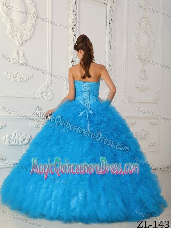 Luxurious Aqua Blue Sweetheart Floor-length Quince Dresses with Ruffles