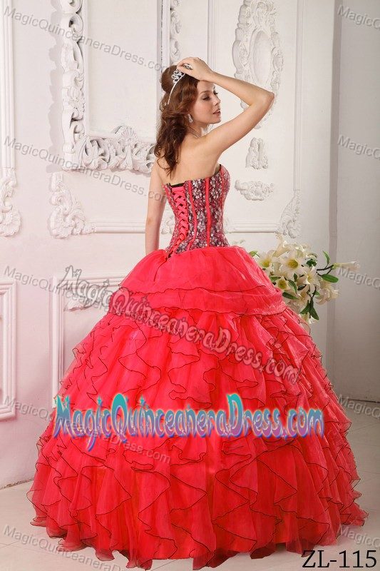 Hot Sale Red Sweetheart Floor-length Sweet 15 Dresses with Ruffle-layers