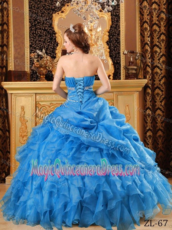 Strapless Blue Floor-length Dress For Quinceanera with Ruffle-layers in Ogden
