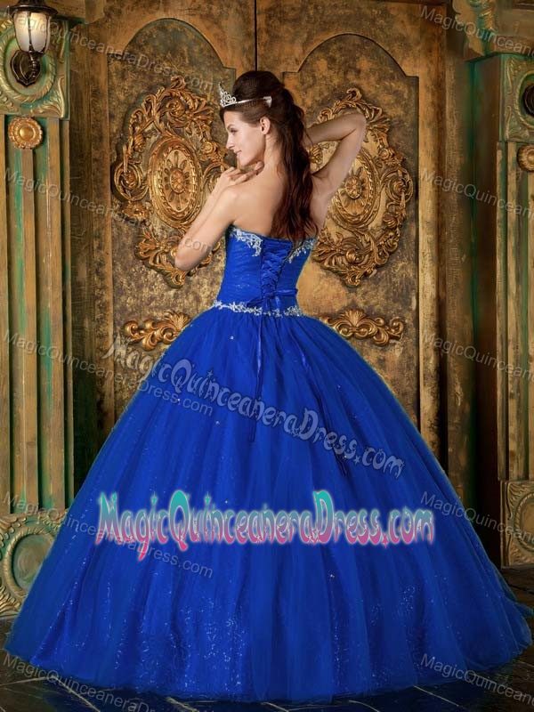 Royal Blue Beaded Sweetheart Long Quinces Dresses with Appliques in Erie