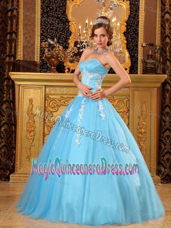 Lovely Sweetheart Aqua Blue Floor-length Quinces Dresses with Appliques