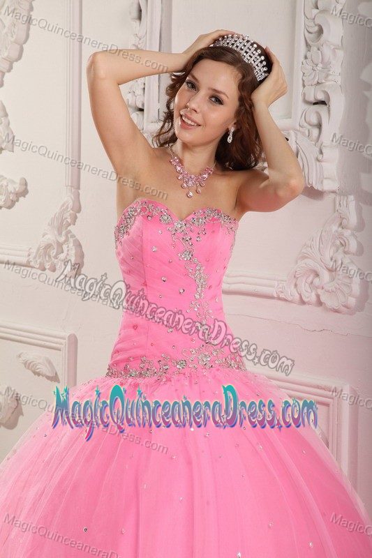 Lovely Rose Pink Sweetheart Floor-length Dress For Quinceanera with Beading