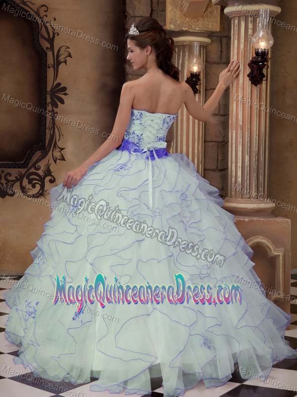 Lace-up White Long Quinceanera Gown with Embroidery and Ruffles in Duluth