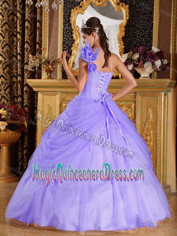 Flowers One Shoulder Lilac Full-length Quinceanera Gowns with Appliques