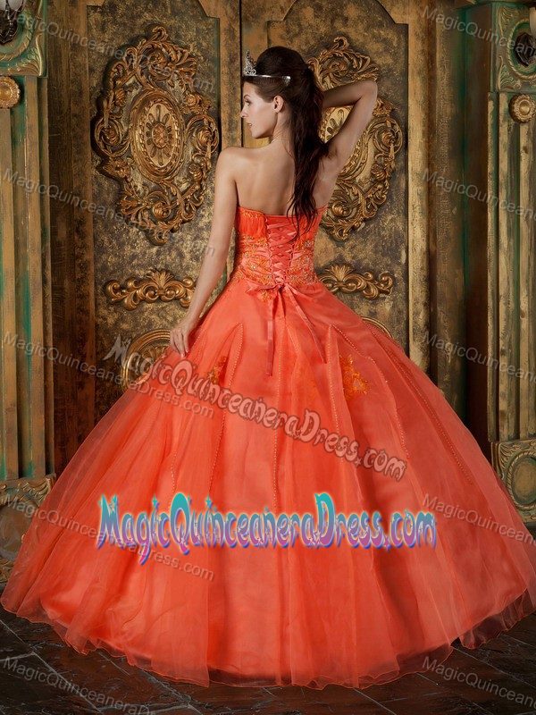 Lace-up Orange Red Full-length Quince Dresses with Appliques in Franklin