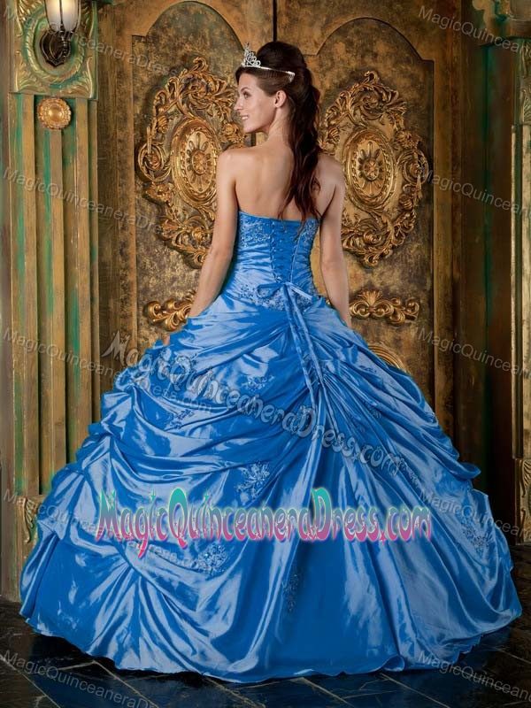 Strapless Blue Floor-length Sweet 15 Dresses with Pick-ups and Appliques