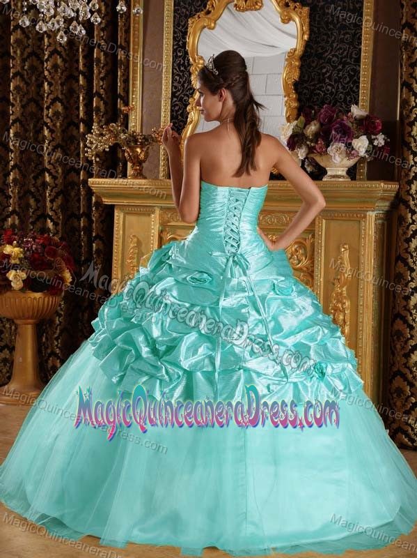 Baby Blue Beaded Strapless Full-length Quince Dress with Pick-ups in Bend