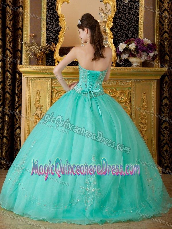 Pretty Strapless Turquoise Floor-length Sweet Sixteen Dresses with Beading