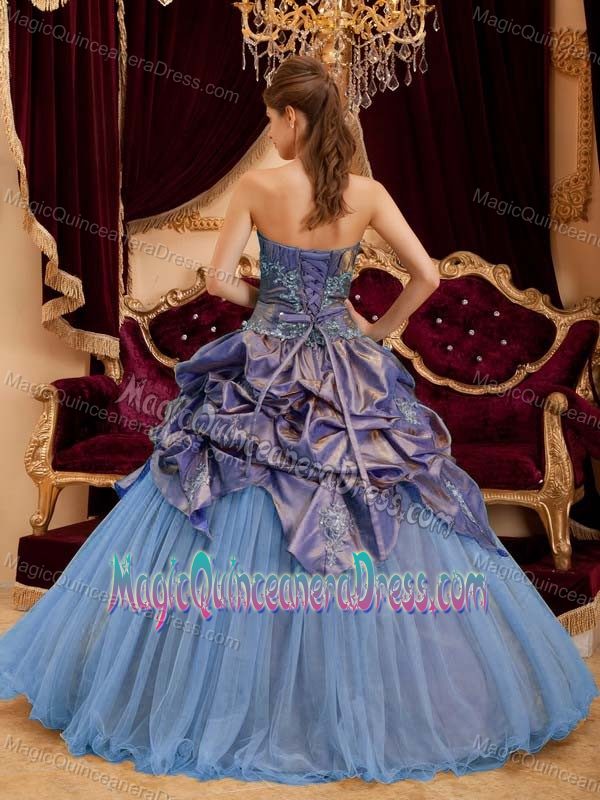 Colorful Strapless Long Quinceaneras Dresses with Pick-ups and Appliques