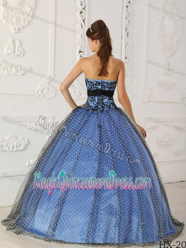 Strapless Beaded Appliqued Dress for Quinceanera in Black-Blue in Llangollen