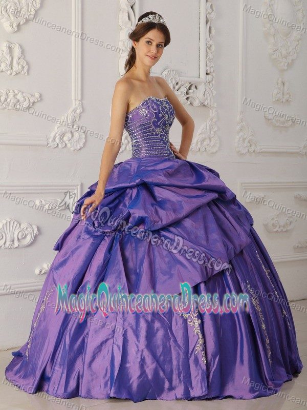 Layered Floor-Length Beaded Sweet 16 Dress with Pick-ups and Embroidery in Toulouse