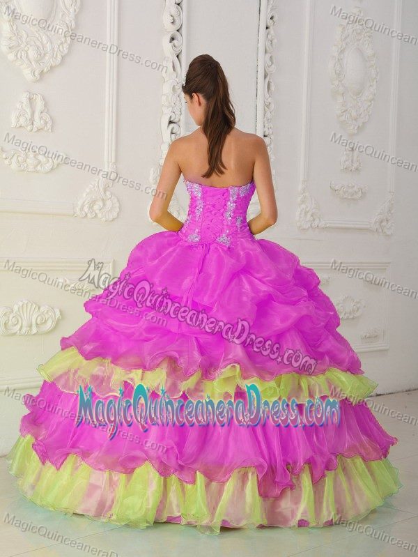 Layered Strapless Floor-Length Quinceanera Dress with Ruffles in Hot Pink in Lyon