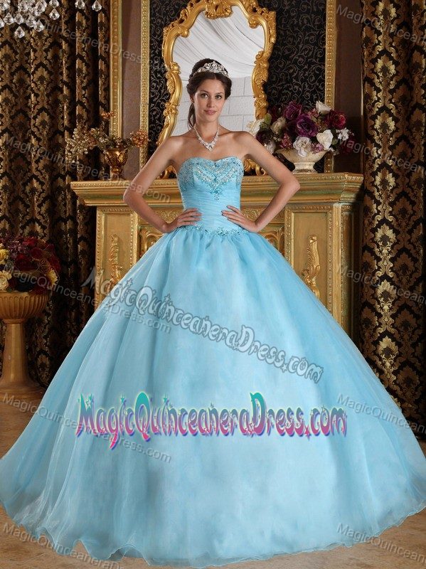 Sweetheart Floor-length Quinceanera Gown Dresses in Aqua Blue with Beading