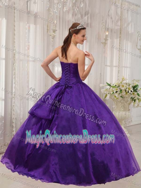 Attractive Purple Strapless Quinceanera Gown Dresses with Beading and Lace Up