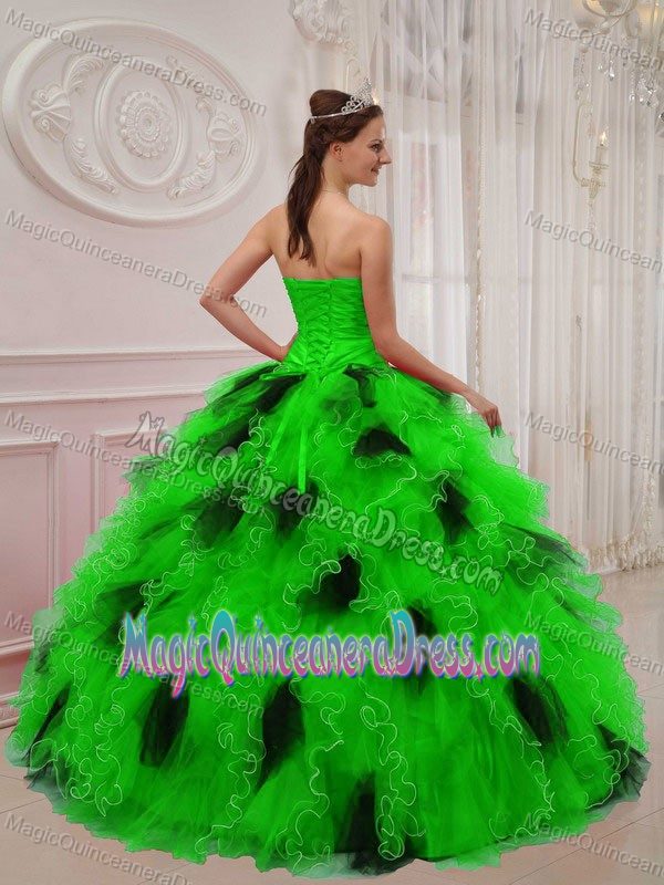 New Green and Black Sweetheart Floor-length Quinceanera Dresses with Ruffles