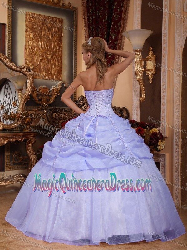 Lilac Strapless Floor-length Sweet 16 Dresses with Pick-ups in Crawfordsville