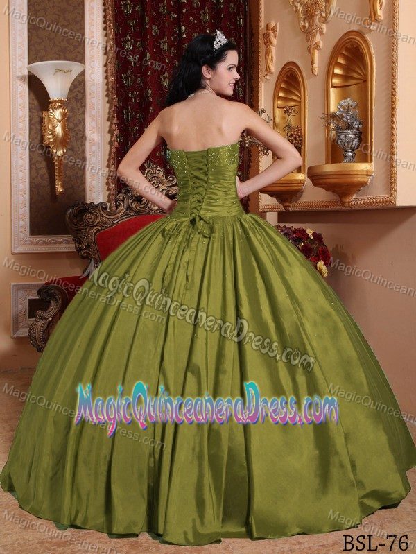 Olive Green Strapless Floor-length Sweet Sixteen Quinceanera Dress with Lace