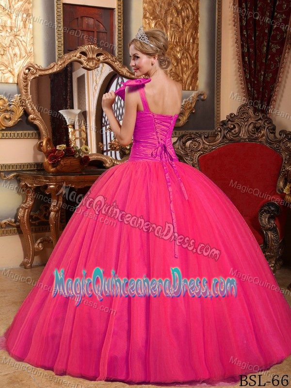 Ruched One Shoulder Princess Sweet Sixteen Dresses in Red with Lace Up Back