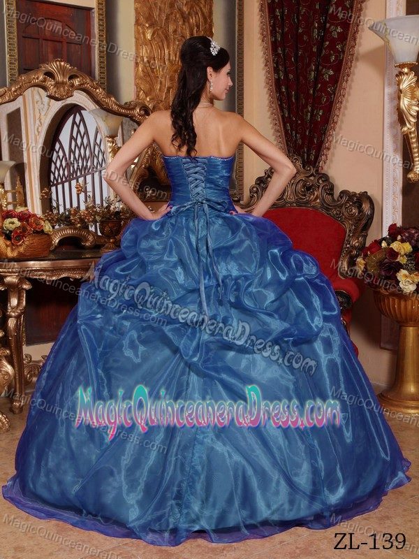 Blue Sweetheart Floor-length Quinceanera Gowns with Pick-ups in Francisco