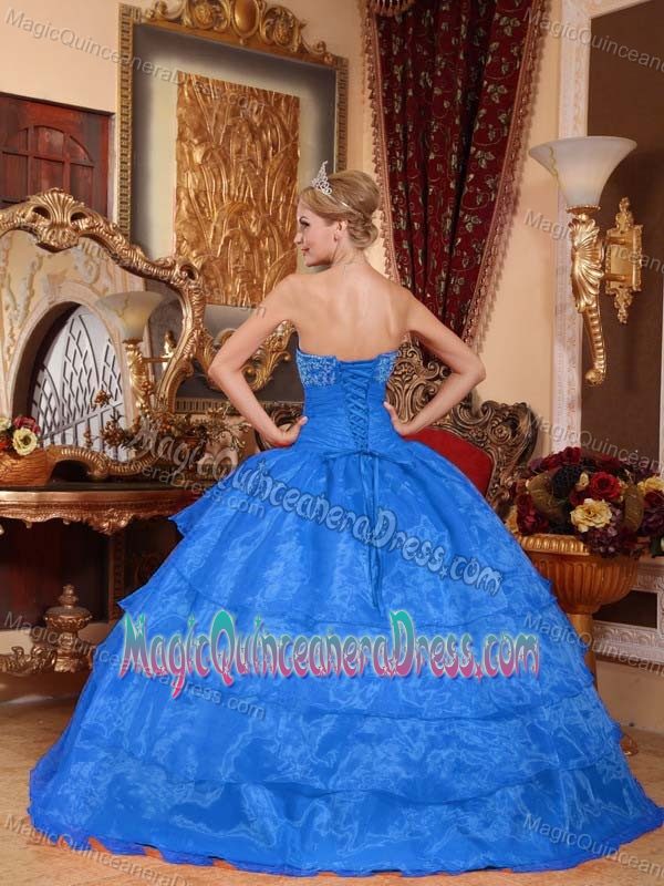 Latest Strapless Princess Sweet 16 Dresses in Blue with Appliques in Gas City