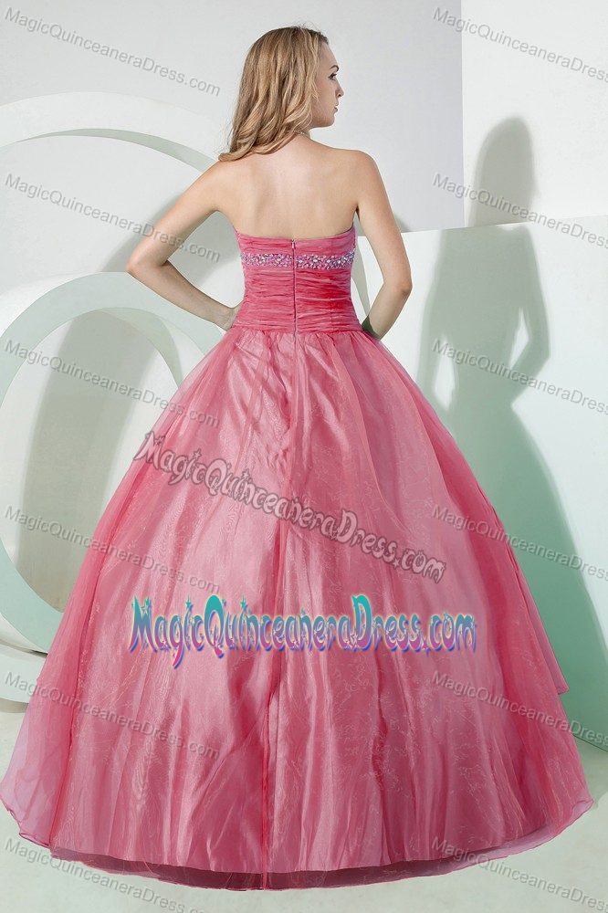 Appliqued Strapless Organza Sweet 16 Dresses in Floor-length in Watermelon