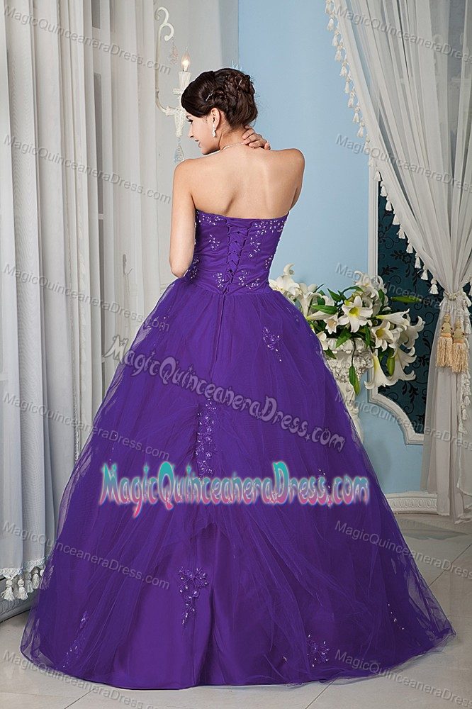 Purple A-line Strapless Floor-length Quinceanera Gown with Beading in Colo
