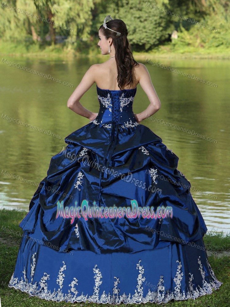 Navy Blue Quinceanera Gown Dress with Appliques and Pick-ups in Burnside