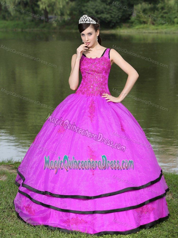Cheap Long Sleeves Quinceanera Dresses in Hot Pink with Beading in Eldora
