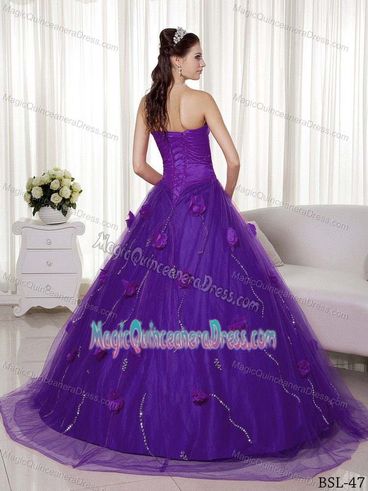 Elegant Purple A-line Sweet Sixteen Quinceanera Dresses with Flowers