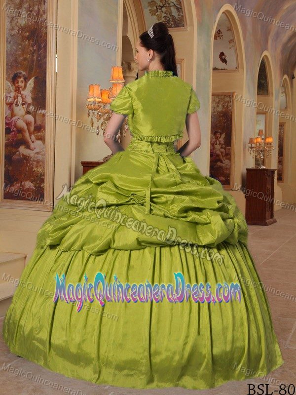 High End Sweetheart Pick-ups Beaded Quinceanera Gown in Olive Green