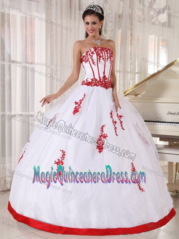 Noble White Ball Gown Sweet Sixteen Quinceanera Dresses with Red Appliques