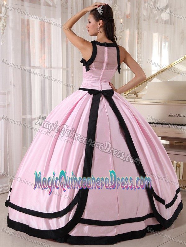 New Baby Pink Sweet 16 Dresses with Black Hemline in Cotoca Bolivia