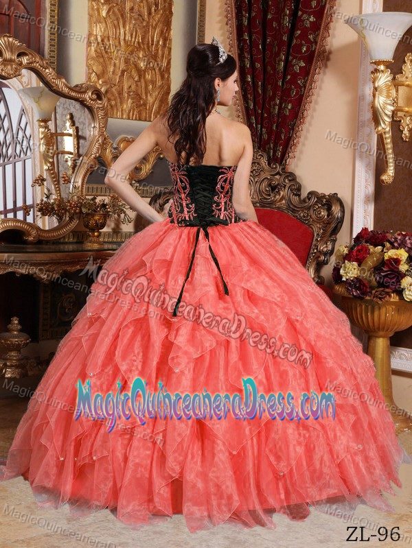 Newest Ruffled Watermelon Red and Black Dress for Quince Patterns