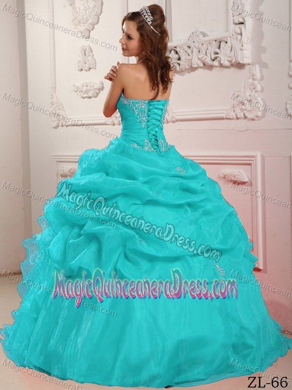 Hot Sale Aqua Blue Ruffled Beaded Sweet 16 Dresses in Cotoca Bolivia