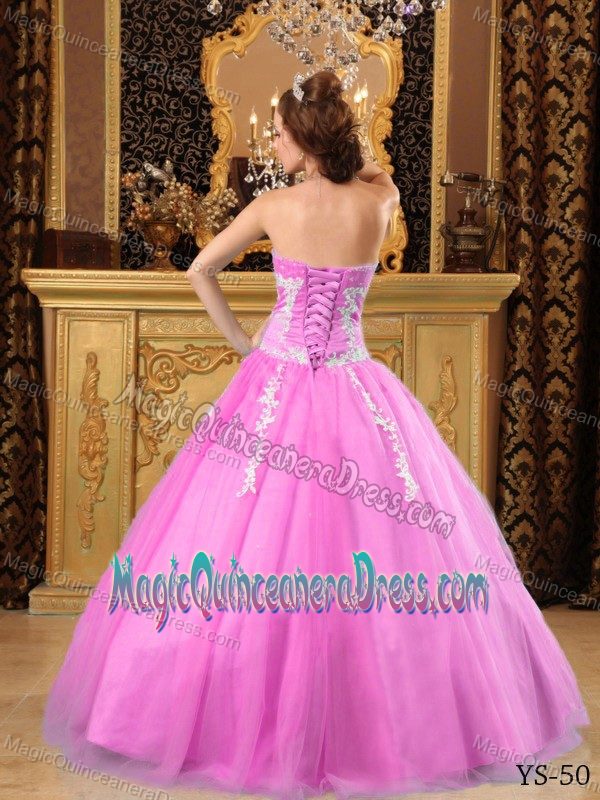 Cheap Appliqued Pink Ball Gown Dress for Quinceanera under 200