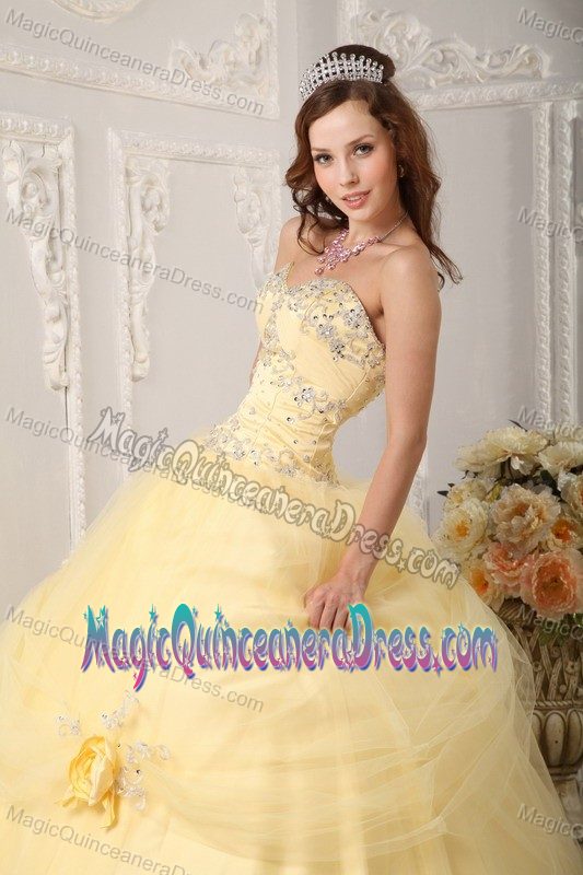 Exquisite Light Yellow Quinces Dresses with Appliques and Flowers Online