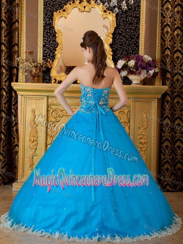 Fashionable Strapless Appliqued Teal Quinceanera Gown Dress Online Shop