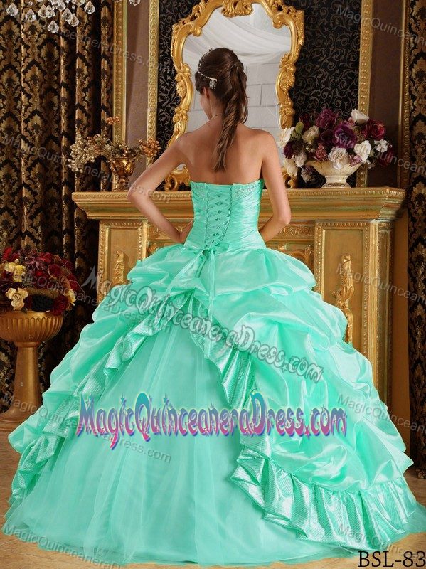 Dreamy Strapless Pick-ups Beaded Quinceanera Dresses in Apple Green