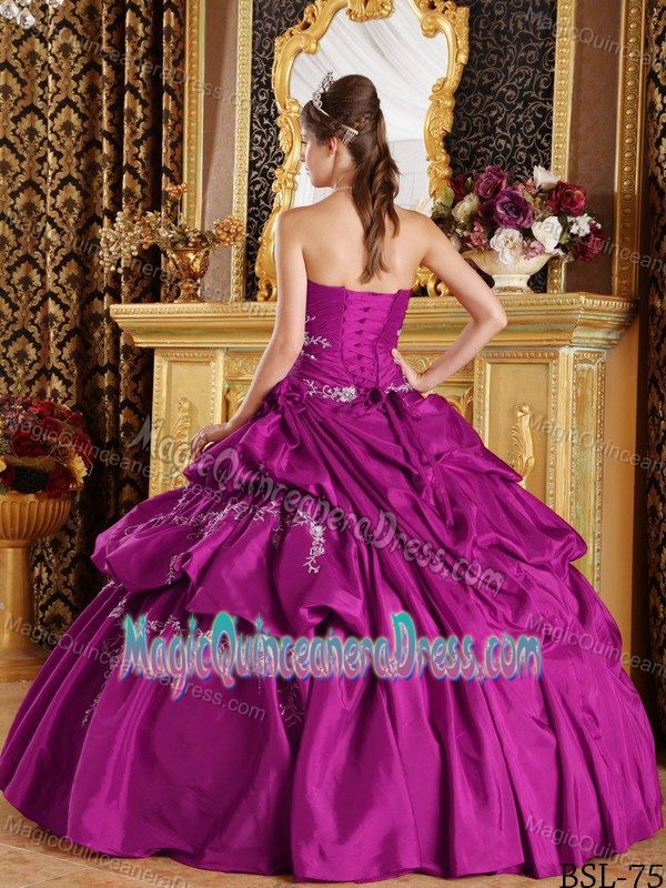 2013 Plus Size Strapless Appliqued Fuchsia Quinces Dresses Online Store