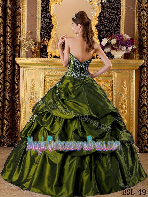 Appliqued Olive Green Quince Dresses with Pick-ups in El Carmen Bolivia