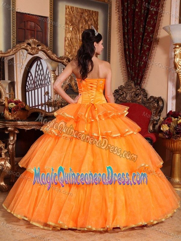 2013 Eye Catching Orange Quinceanera Dress with Layers and Bowknot