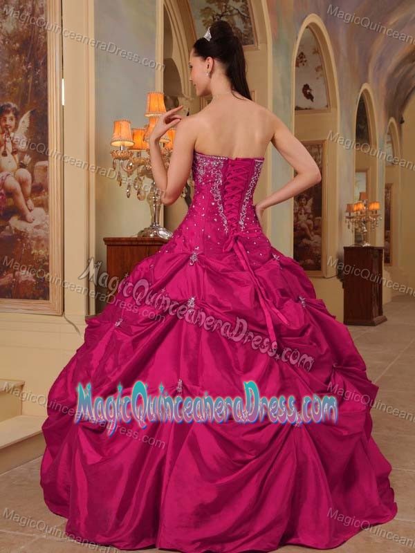 Strapless Taffeta Beaded Embroidery Quinceanera Dress in Coral Red in Racine