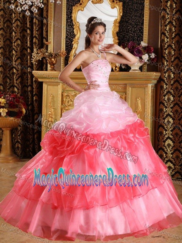 Romantic One Shoulder Appliqued Dress for Quince with Beading in Moab